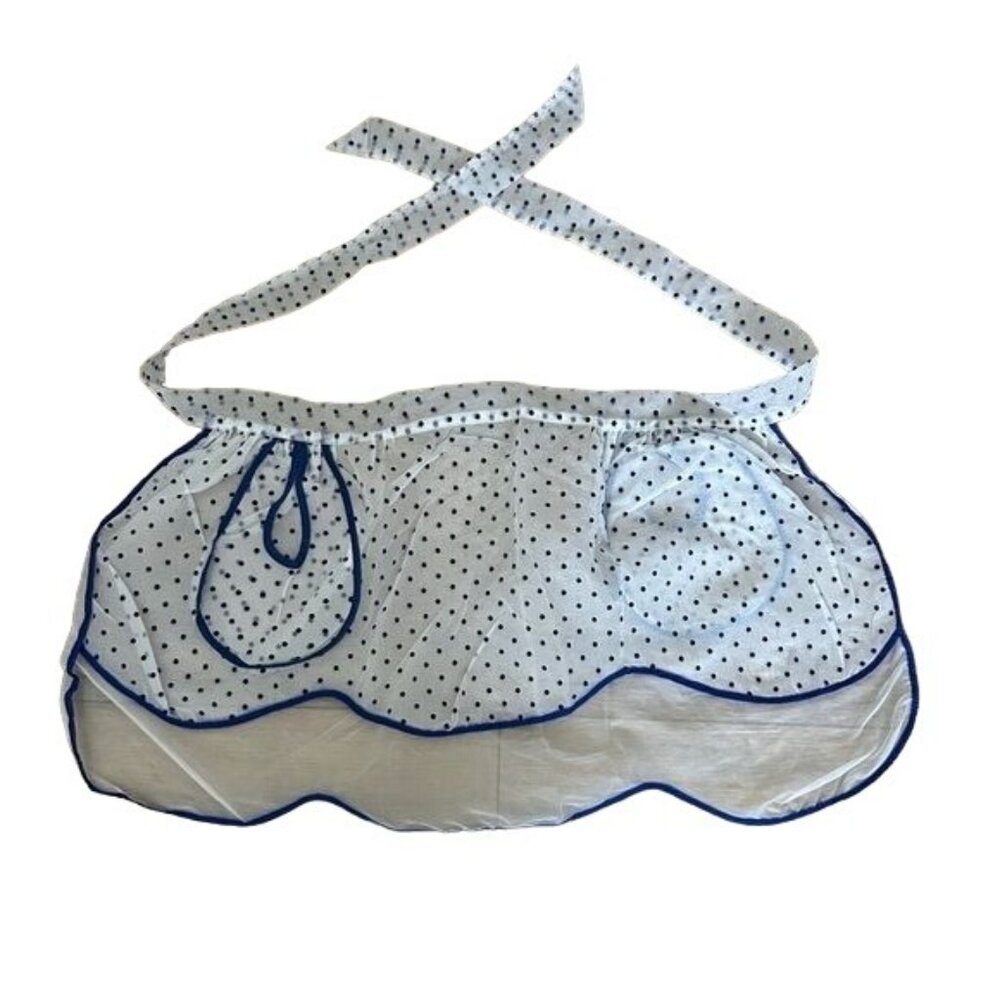 Blue & While Polka Dot Sheer Waist Apron Vintage Handmade